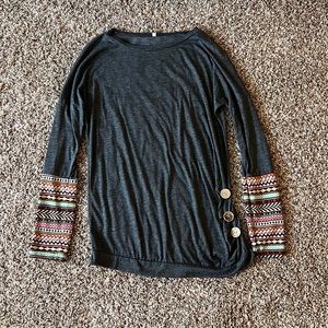 Lightweight grey sweater with button/sleeve accents size M